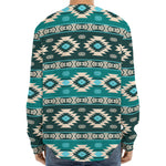 Teal Southwestern Navajo Pattern Print Long Sleeve Baseball Jersey