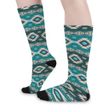 Teal Southwestern Navajo Pattern Print Long Socks
