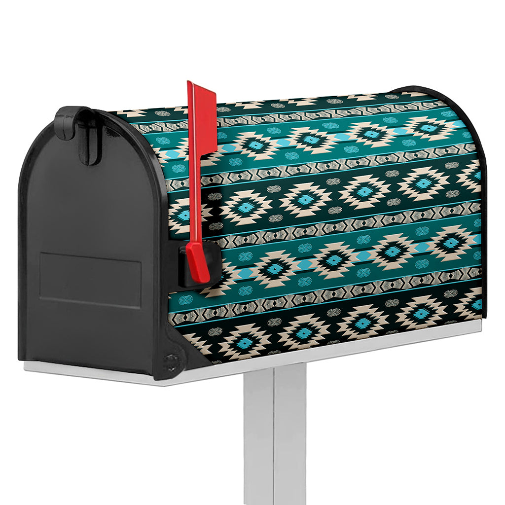 Teal Southwestern Navajo Pattern Print Mailbox Cover