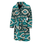 Teal Southwestern Navajo Pattern Print Men's Bathrobe