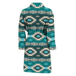 Teal Southwestern Navajo Pattern Print Men's Bathrobe