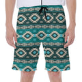 Teal Southwestern Navajo Pattern Print Men's Beach Shorts