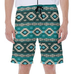 Teal Southwestern Navajo Pattern Print Men's Beach Shorts