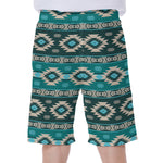 Teal Southwestern Navajo Pattern Print Men's Beach Shorts