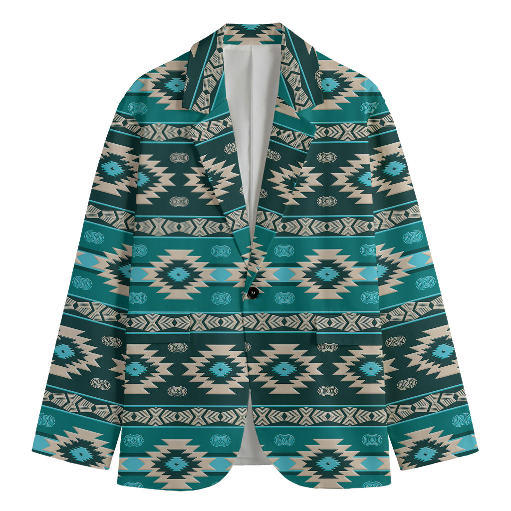 Teal Southwestern Navajo Pattern Print Men's Blazer