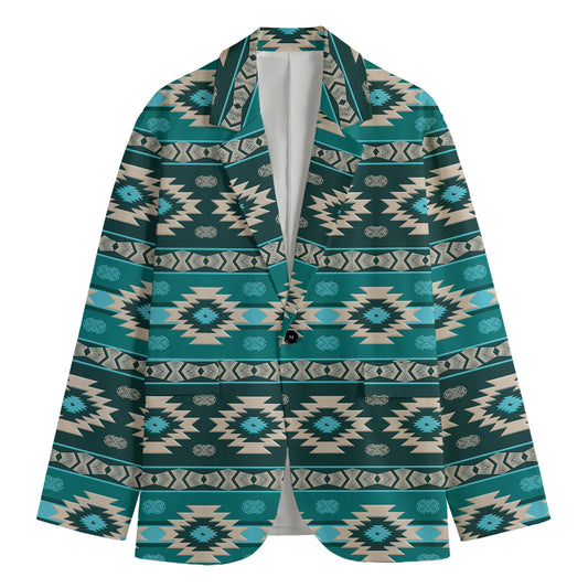 Teal Southwestern Navajo Pattern Print Men's Blazer
