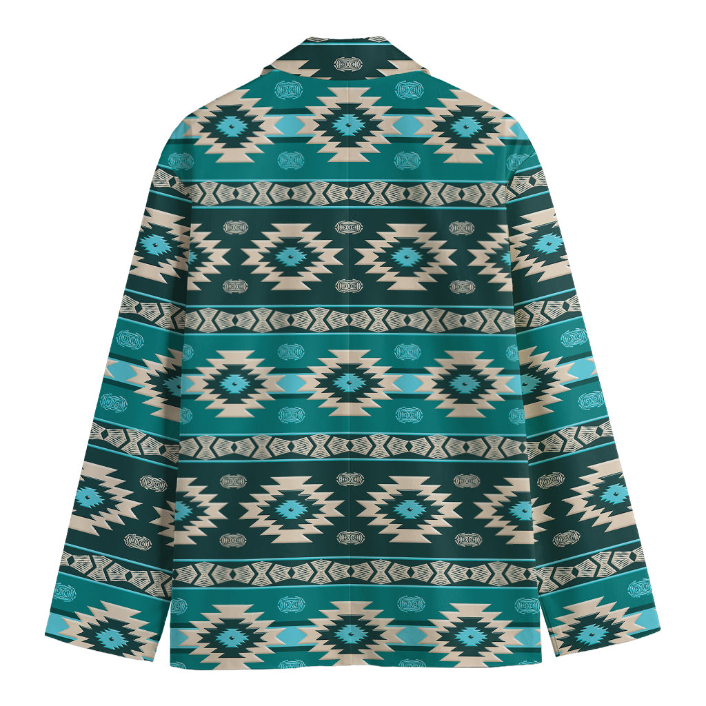 Teal Southwestern Navajo Pattern Print Men's Blazer