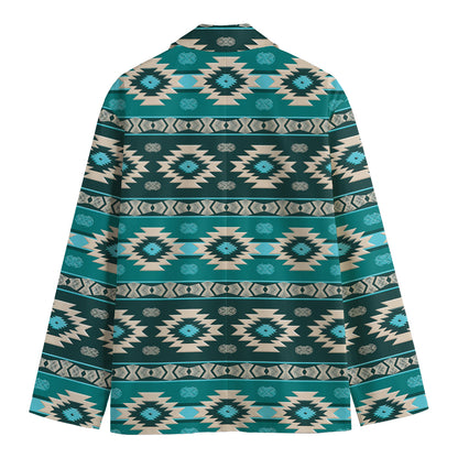 Teal Southwestern Navajo Pattern Print Men's Blazer