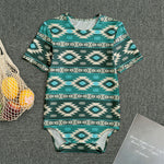 Teal Southwestern Navajo Pattern Print Men's Bodysuit