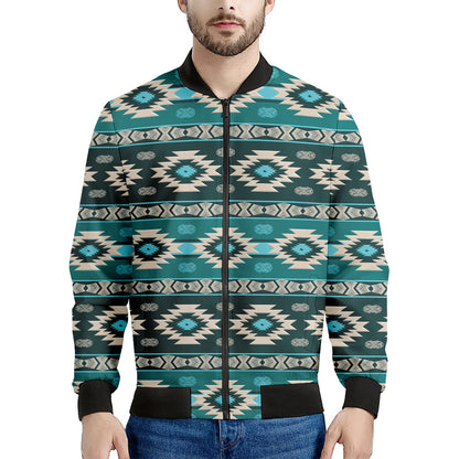 Teal Southwestern Navajo Pattern Print Men's Bomber Jacket