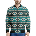 Teal Southwestern Navajo Pattern Print Men's Bomber Jacket
