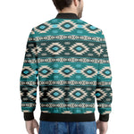 Teal Southwestern Navajo Pattern Print Men's Bomber Jacket