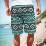 Teal Southwestern Navajo Pattern Print Men's Cargo Shorts