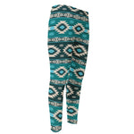 Teal Southwestern Navajo Pattern Print Men's Compression Pants