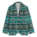 Teal Southwestern Navajo Pattern Print Men's Cotton Blazer