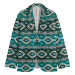 Teal Southwestern Navajo Pattern Print Men's Cotton Blazer