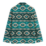 Teal Southwestern Navajo Pattern Print Men's Cotton Blazer