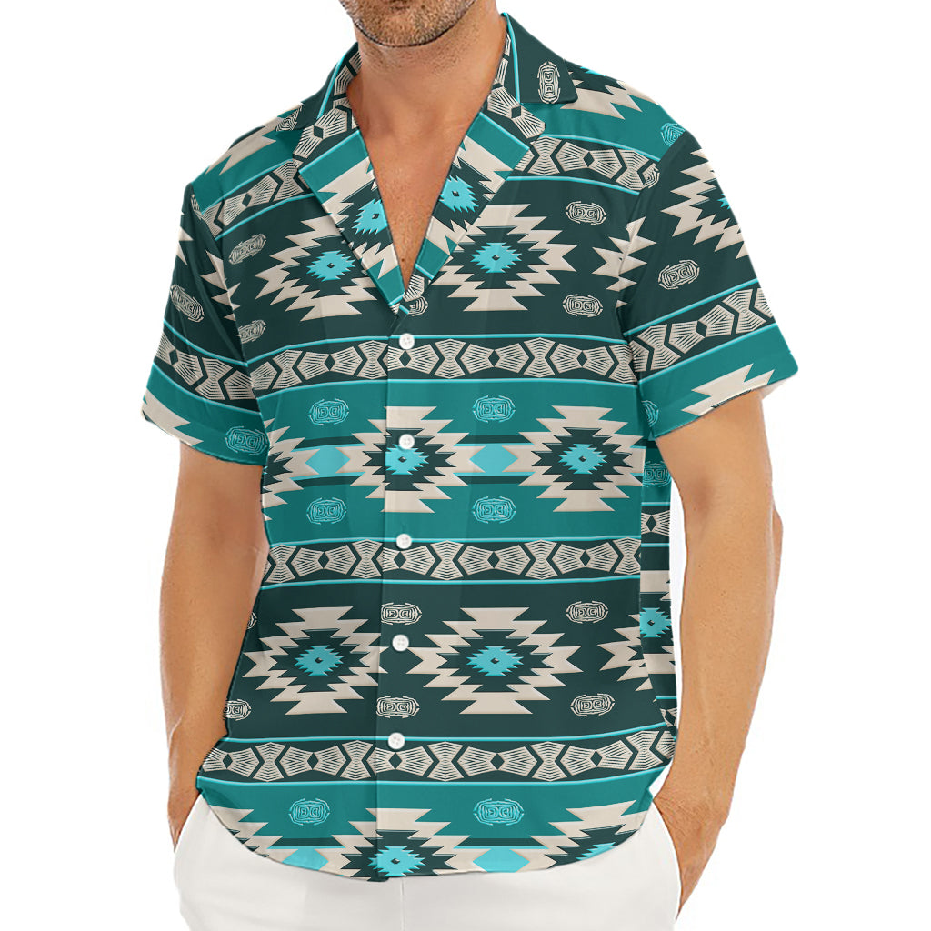 Teal Southwestern Navajo Pattern Print Men's Deep V-Neck Shirt