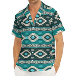 Teal Southwestern Navajo Pattern Print Men's Deep V-Neck Shirt