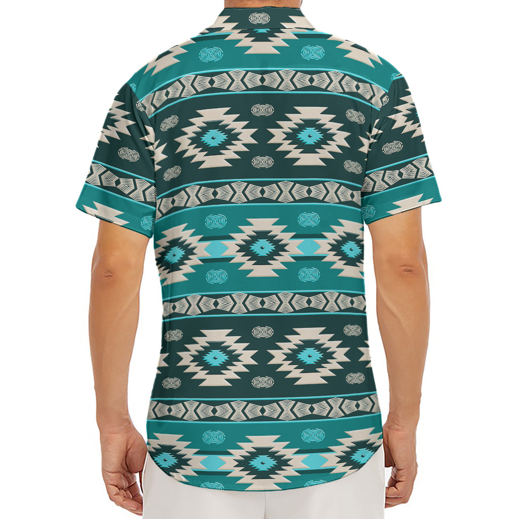 Teal Southwestern Navajo Pattern Print Men's Deep V-Neck Shirt