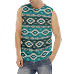 Teal Southwestern Navajo Pattern Print Men's Fitness Tank Top