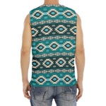 Teal Southwestern Navajo Pattern Print Men's Fitness Tank Top