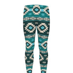Teal Southwestern Navajo Pattern Print Men's leggings