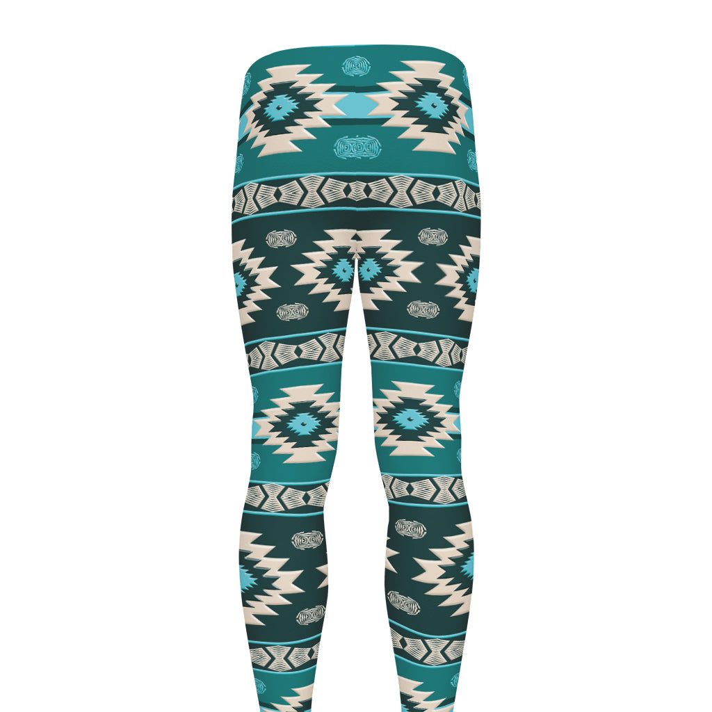 Teal Southwestern Navajo Pattern Print Men's leggings