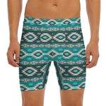 Teal Southwestern Navajo Pattern Print Men's Long Boxer Briefs