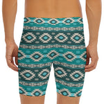 Teal Southwestern Navajo Pattern Print Men's Long Boxer Briefs