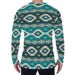 Teal Southwestern Navajo Pattern Print Men's Long Sleeve T-Shirt