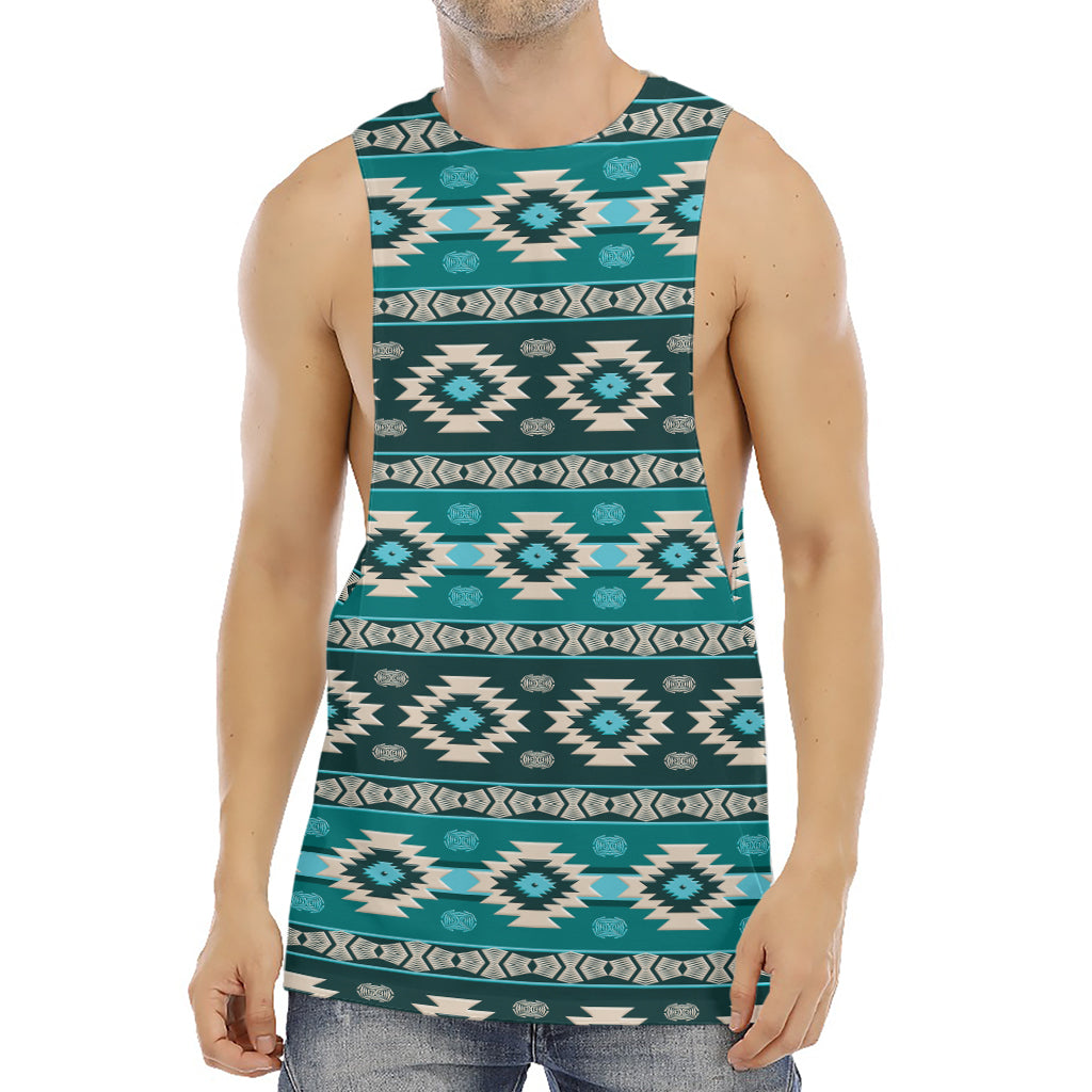 Teal Southwestern Navajo Pattern Print Men's Muscle Tank Top