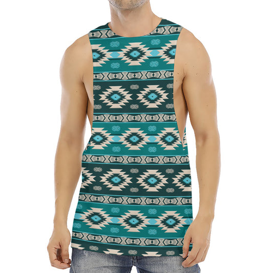 Teal Southwestern Navajo Pattern Print Men's Muscle Tank Top