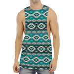 Teal Southwestern Navajo Pattern Print Men's Muscle Tank Top