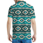 Teal Southwestern Navajo Pattern Print Men's Polo Shirt