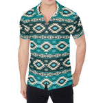 Teal Southwestern Navajo Pattern Print Men's Shirt