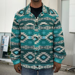 Teal Southwestern Navajo Pattern Print Men's Shirt Jacket