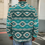 Teal Southwestern Navajo Pattern Print Men's Shirt Jacket