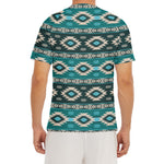 Teal Southwestern Navajo Pattern Print Men's Short Sleeve Rash Guard