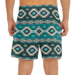 Teal Southwestern Navajo Pattern Print Men's Split Running Shorts