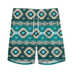 Teal Southwestern Navajo Pattern Print Men's Sports Shorts