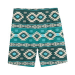 Teal Southwestern Navajo Pattern Print Men's Sports Shorts