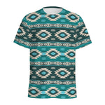 Teal Southwestern Navajo Pattern Print Men's Sports T-Shirt