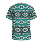 Teal Southwestern Navajo Pattern Print Men's Sports T-Shirt