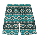 Teal Southwestern Navajo Pattern Print Men's Swim Trunks