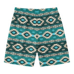 Teal Southwestern Navajo Pattern Print Men's Swim Trunks