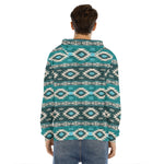 Teal Southwestern Navajo Pattern Print Men's Velvet Pullover Hoodie