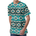 Teal Southwestern Navajo Pattern Print Men's Velvet T-Shirt