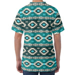 Teal Southwestern Navajo Pattern Print Men's Velvet T-Shirt