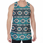 Teal Southwestern Navajo Pattern Print Men's Velvet Tank Top